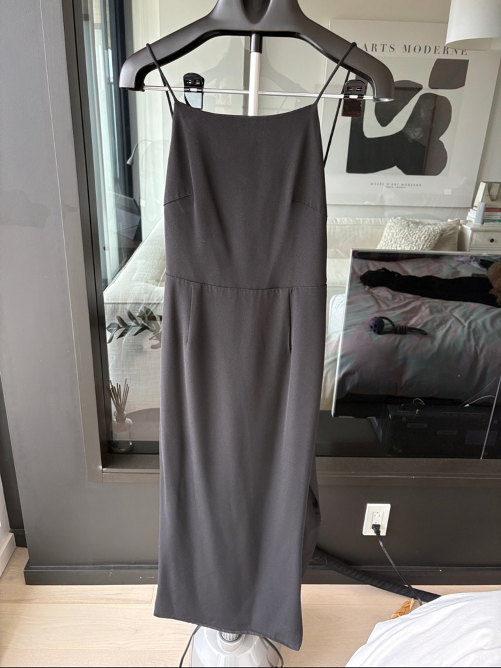 MISHA COLLECTION Black Spaghetti-Strap Maxi Dress with Slim Silhouette